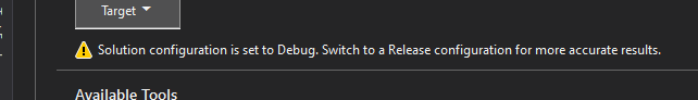 Notificação sobre a utilização do Performance Profiler em modo Debug